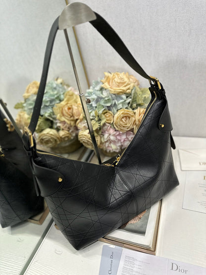 CD Large Dior Voyage Bag 34cm Black Macrocannage Calfskin 288638
