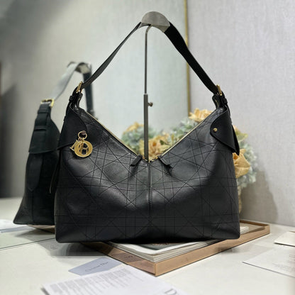 CD Large Dior Voyage Bag 34cm Black Macrocannage Calfskin 288638