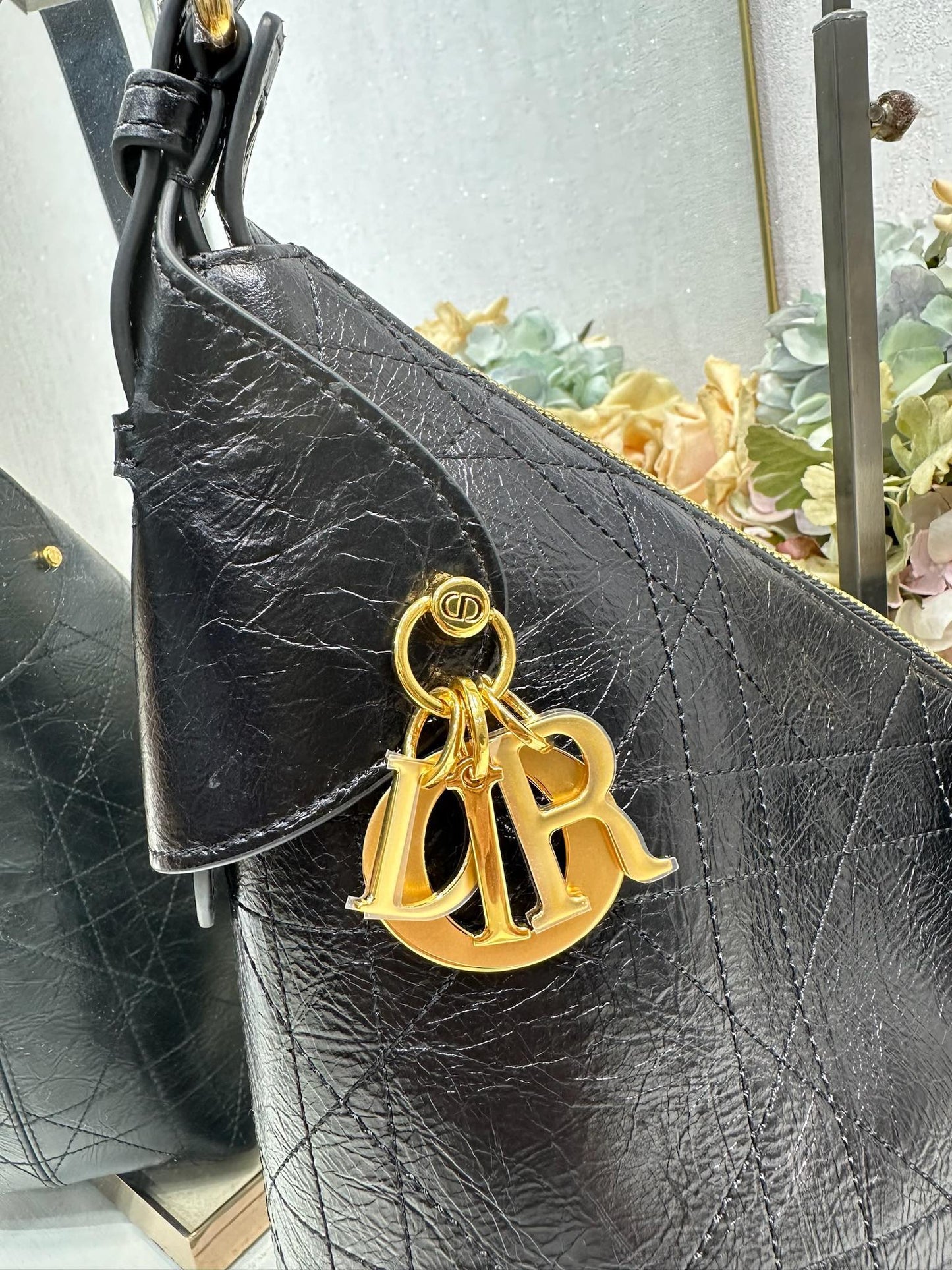 CD Large Dior Voyage Bag 34cm Black Glossy Macrocannage Calfskin 288644