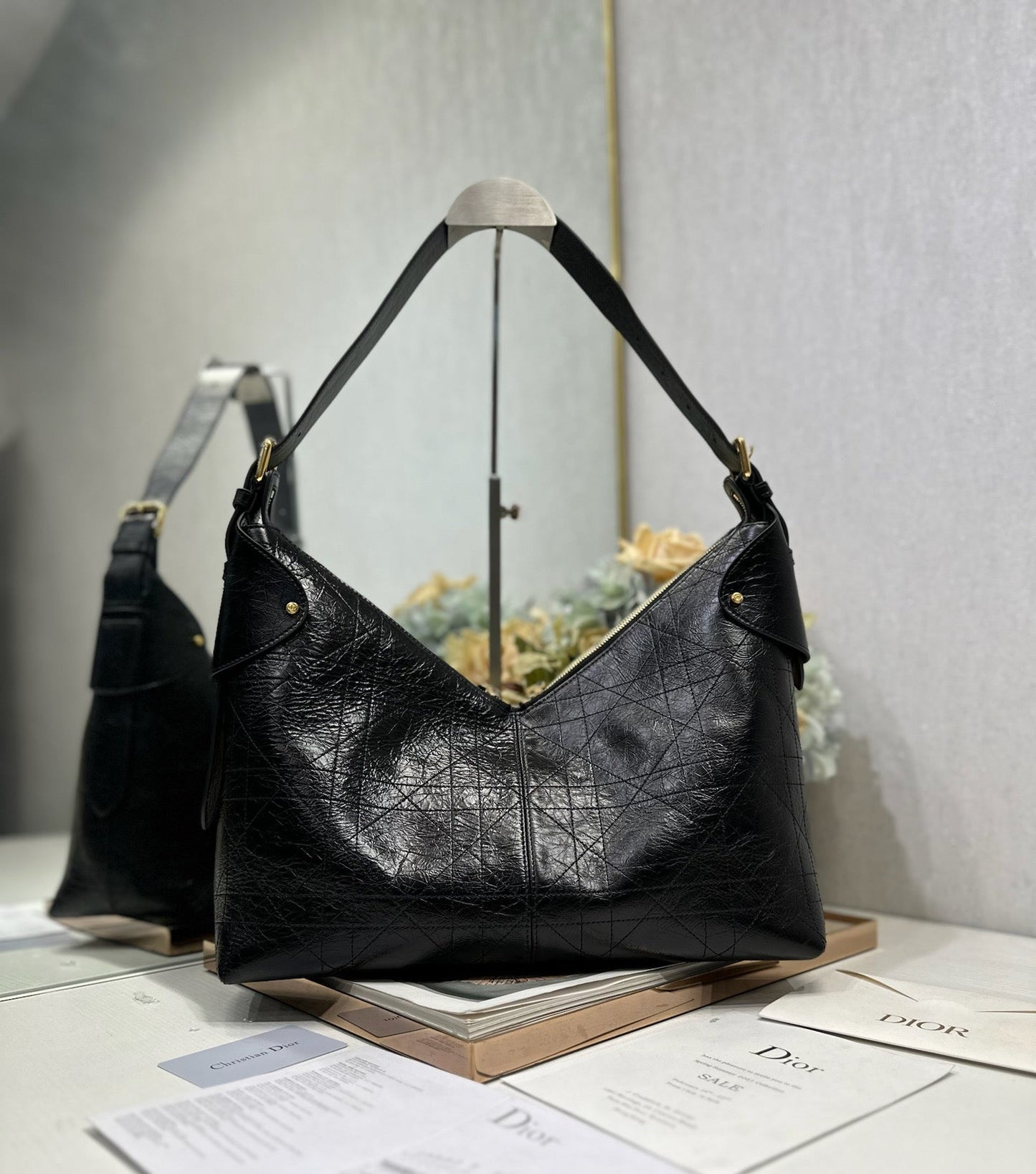 CD Large Dior Voyage Bag 34cm Black Glossy Macrocannage Calfskin 288644