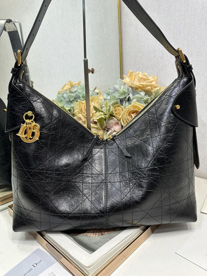 CD Large Dior Voyage Bag 34cm Black Glossy Macrocannage Calfskin 288644