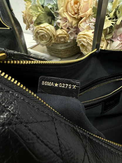 CD Large Dior Voyage Bag 34cm Black Glossy Macrocannage Calfskin 288644