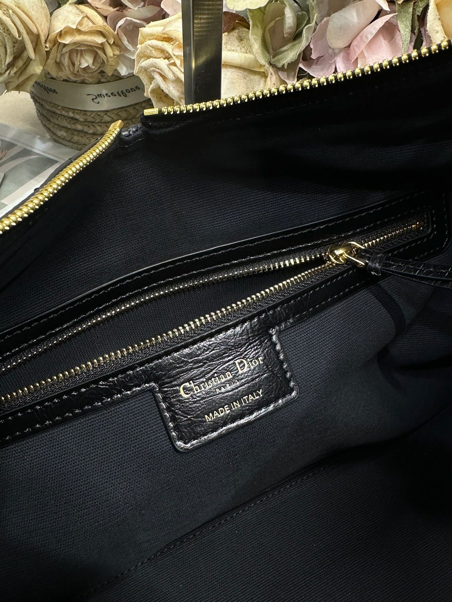 CD Large Dior Voyage Bag 34cm Black Glossy Macrocannage Calfskin 288644