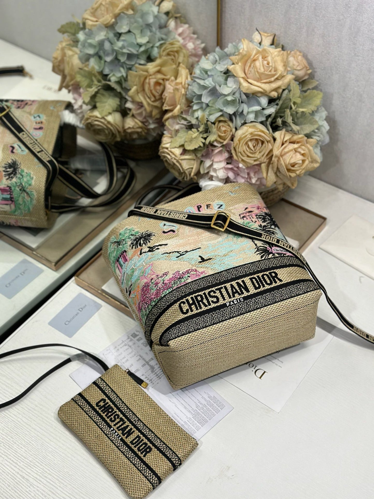 CD Fall 2025 Souvenir Small Book Tote Beige Cotton 288597
