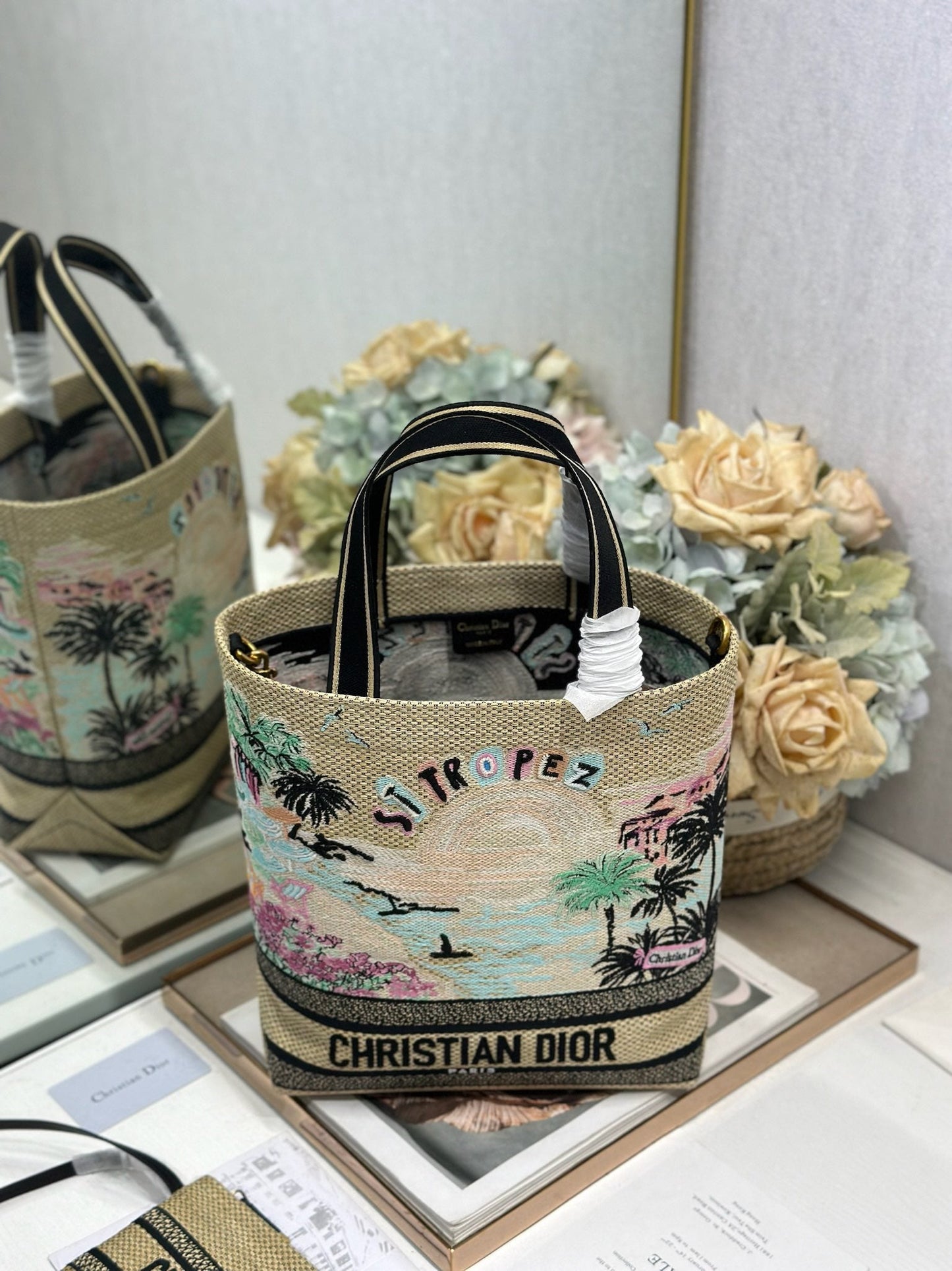 CD Fall 2025 Souvenir Small Book Tote Beige Cotton 288597