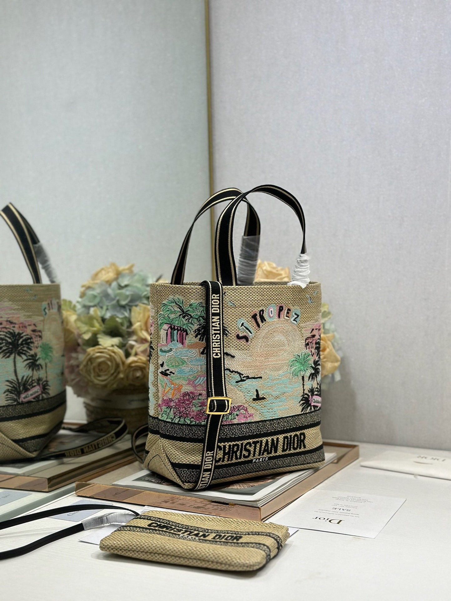 CD Fall 2025 Souvenir Small Book Tote Beige Cotton 288597