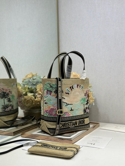 CD Fall 2025 Souvenir Small Book Tote Beige Cotton 288597