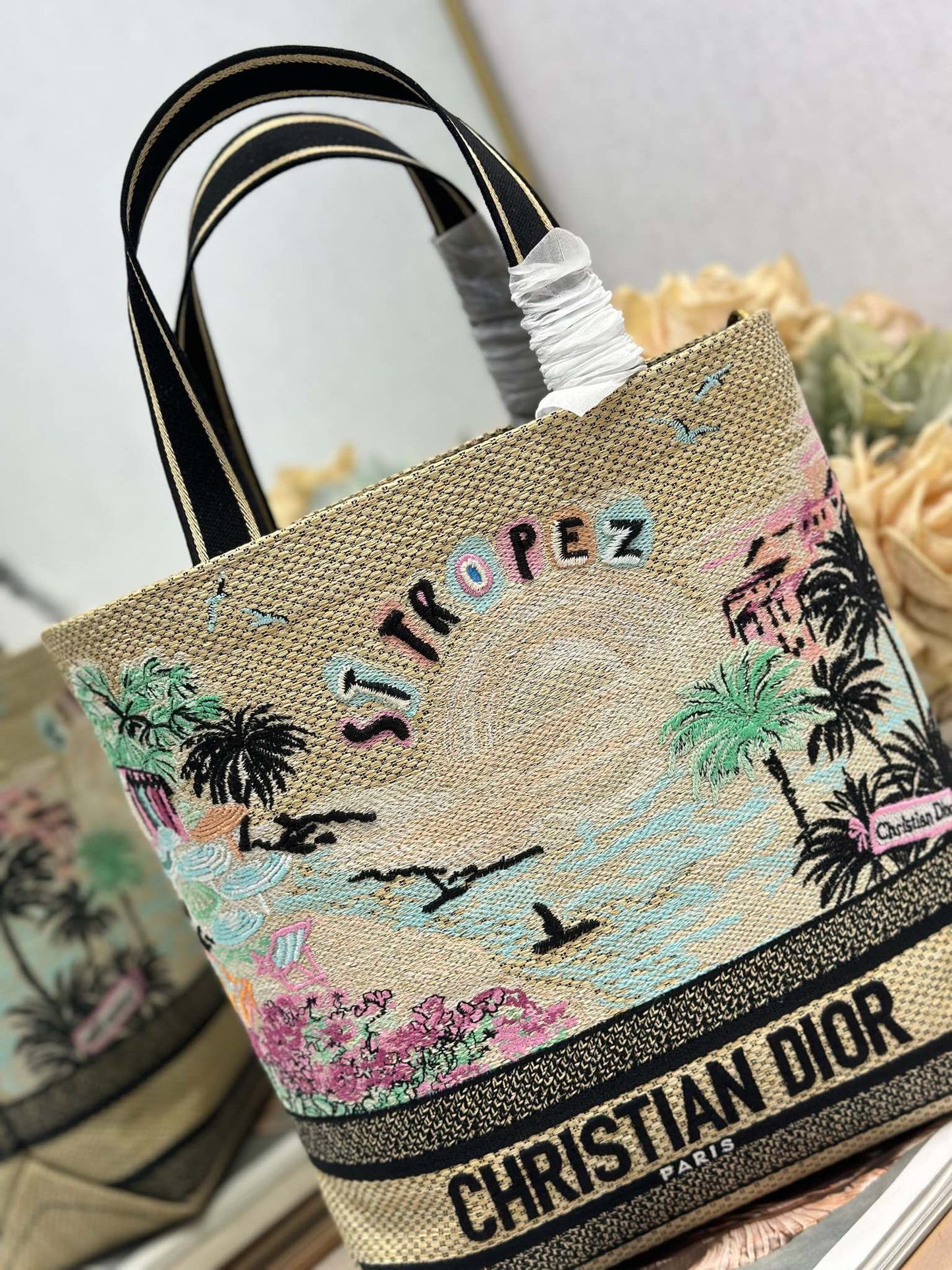 CD Fall 2025 Souvenir Small Book Tote Beige Cotton 288597