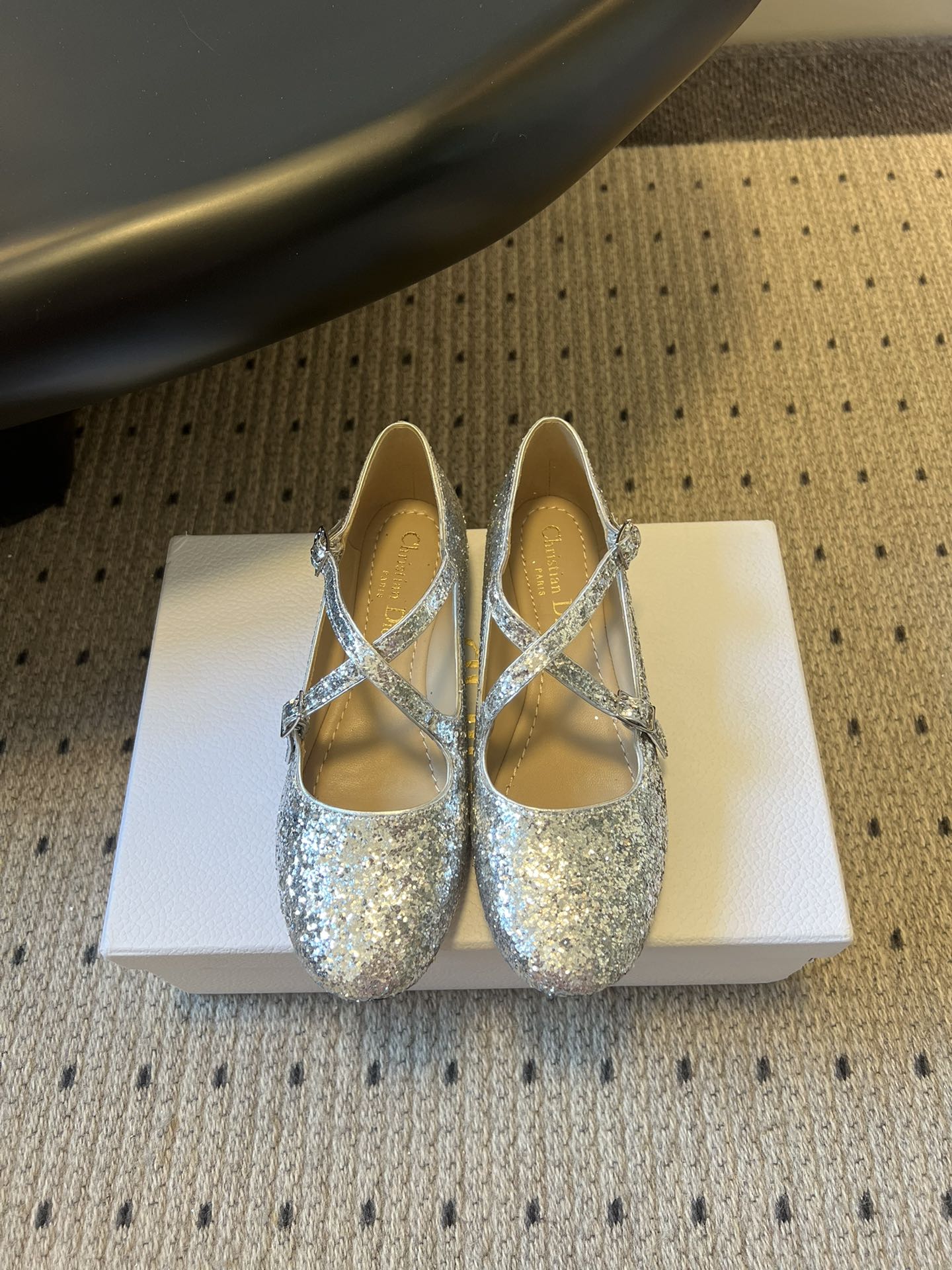 CD Very Ballet Flat Sliver Lambskin & Glitter