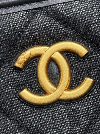 Chanel 2026 Tote Bag 44cm Black Quilted Denim Leather