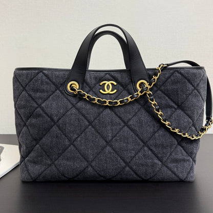 Chanel 2026 Tote Bag 44cm Black Quilted Denim Leather