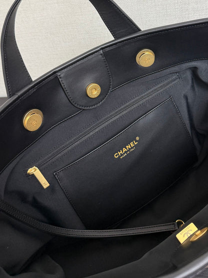 Chanel 2026 Tote Bag 44cm Black Quilted Denim Leather