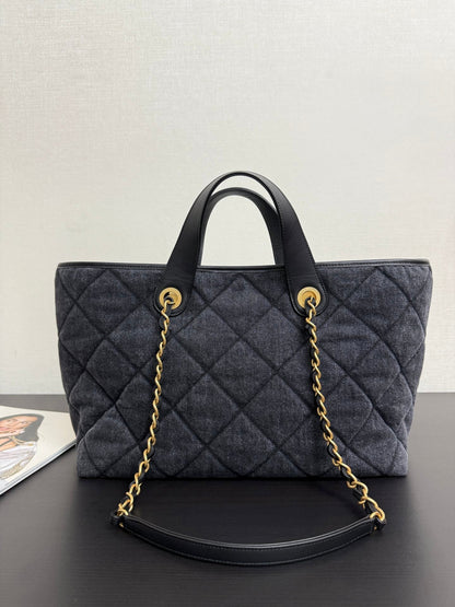 Chanel 2026 Tote Bag 44cm Black Quilted Denim Leather
