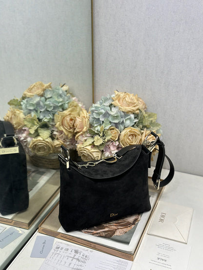CD 26s Medium Diorly Bag Black Suede 288359