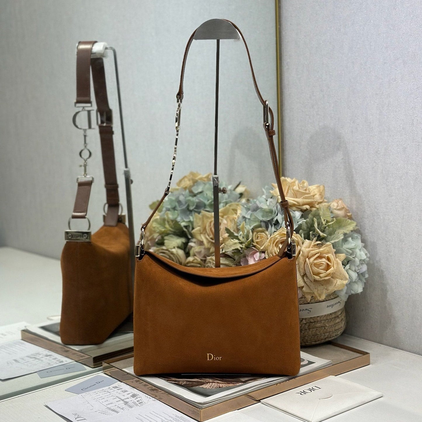 CD 26s Medium Diorly Bag Brown Suede 288361