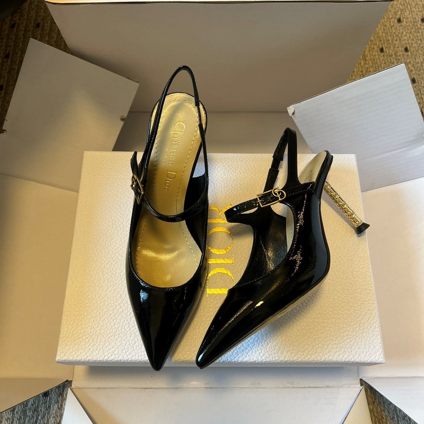 CD Icon Slingback 8cm Black Patent Leather 623093