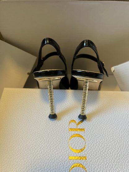CD Icon Slingback 8cm Black Patent Leather 623093