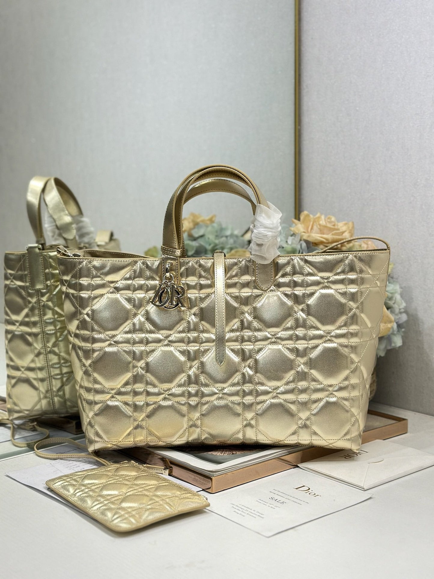 CD Toujours Bag Metallic Gold-Tone Calfskin 288529