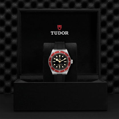 Black Bay 41mm - Black, Burgundy Bezel on Rubber Strap