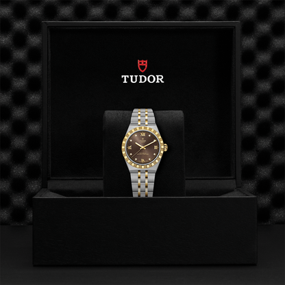 TUDOR Royal Yellow Gold Two-Tone 30mm - Brown, Diamond-Set on Bracelet