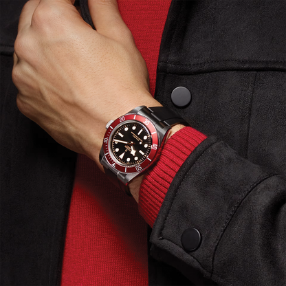 Black Bay 41mm - Black, Burgundy Bezel on Rubber Strap
