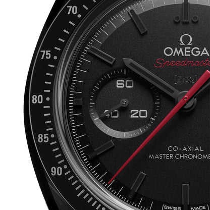Speedmaster Dark Side of the Moon Black Ceramic 44.25mm - Full Black w/ Red Seconds Hand on Rubber Strap