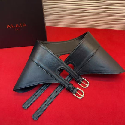 Alaia Belt Black Lamskin With Two Buckles Metal HW