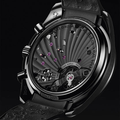 Speedmaster Dark Side of the Moon Black Ceramic 44.25mm - Full Black w/ Red Seconds Hand on Rubber Strap