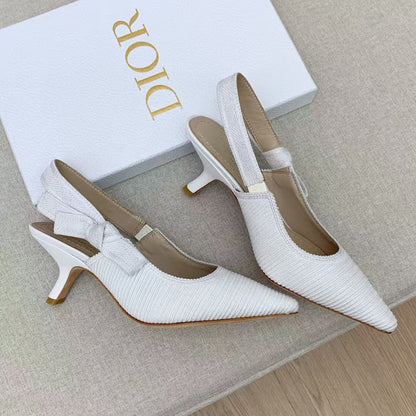 CD J'Adior Slingback Pumps 65mm White Embroidered Cotton