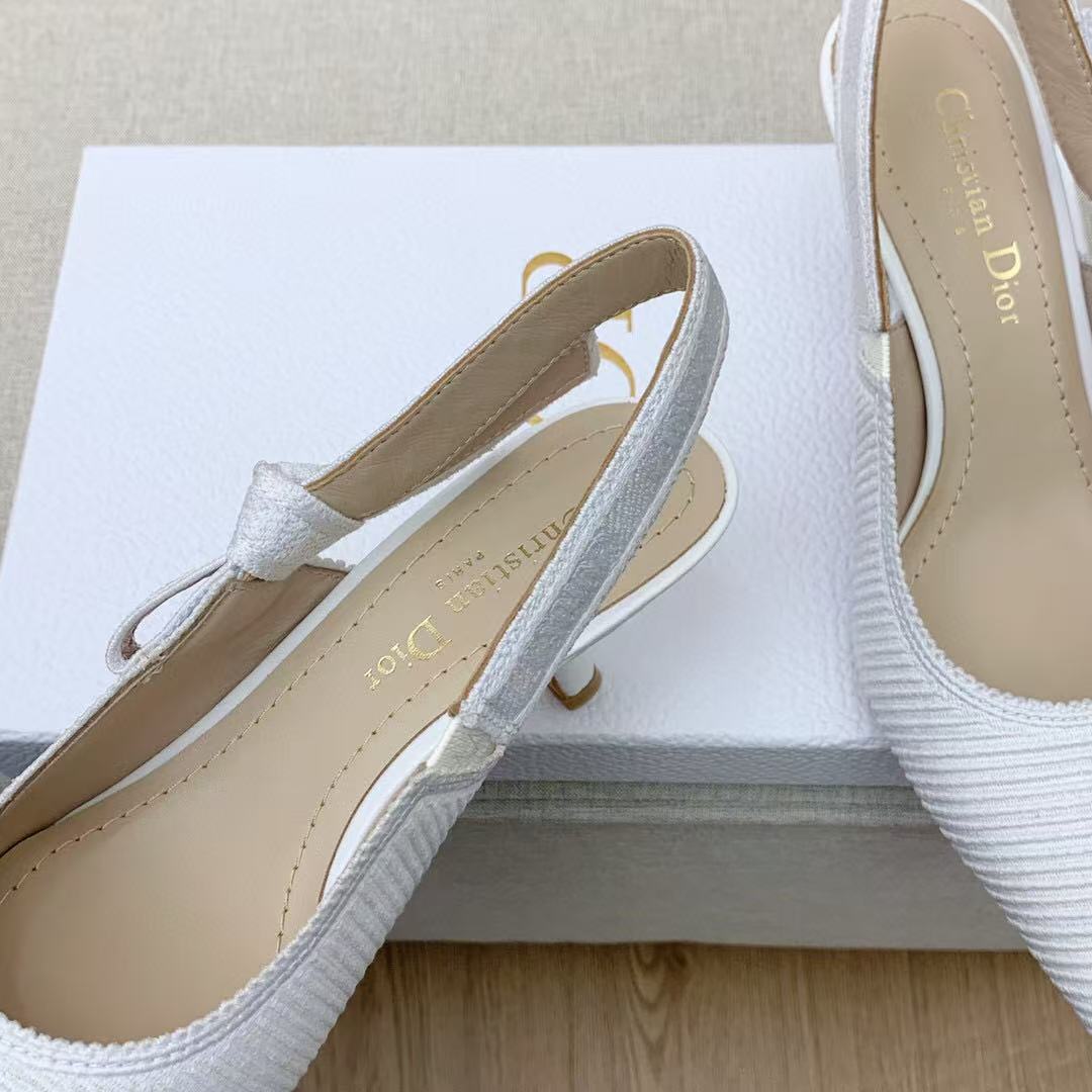 CD J'Adior Slingback Pumps 65mm White Embroidered Cotton