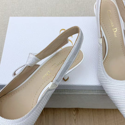 CD J'Adior Slingback Pumps 65mm White Embroidered Cotton