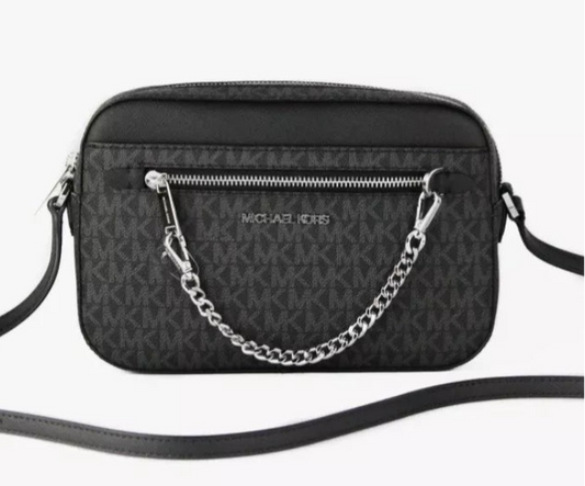 NWT Michael Kors Large Jet Set  Logo Unisex Crossbody Bag with Zip Chain