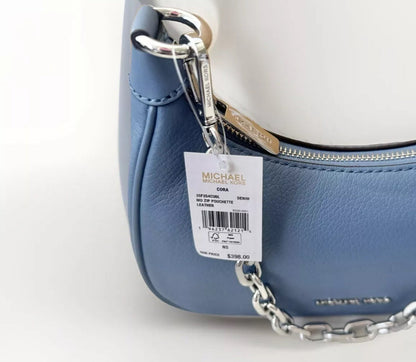 NWT Michael Kors Cora MEDIUM LEATHER Shoulder/Crossbody Bag in Blue