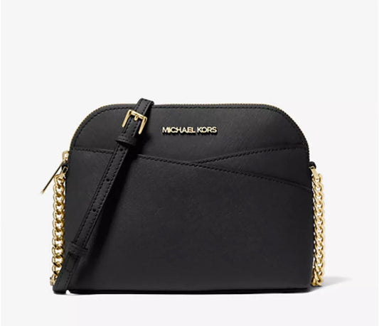 NWT Michael Kors Jet Set Travel Medium Dome Crossbody Bag- Gold/Black In Saffiano Leather