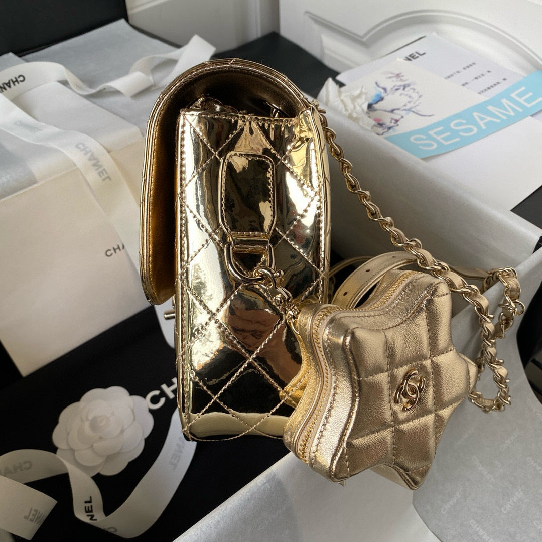 cc large backpack 31cm gold patent calfskin gold hardware