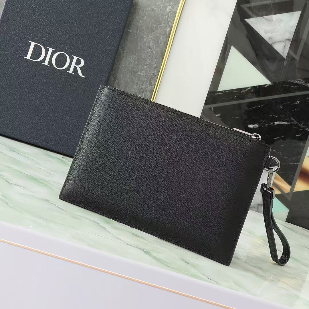 CD A5 Pouch Black Grained Calfskin with CD Icon