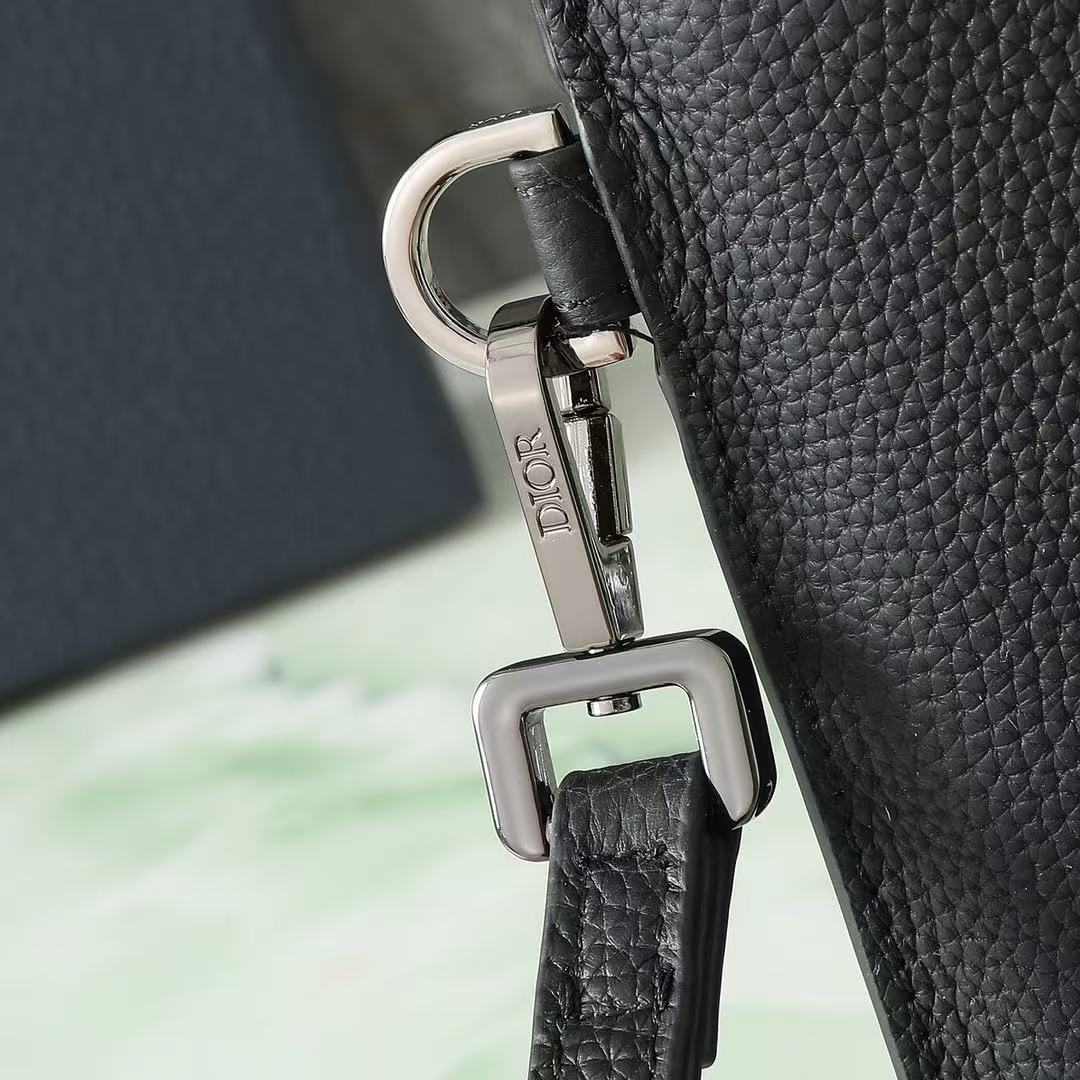 CD A5 Pouch Black Grained Calfskin with CD Icon