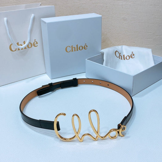 The Chloé Iconic Small Belt In Soft Black Calfskin And Brass