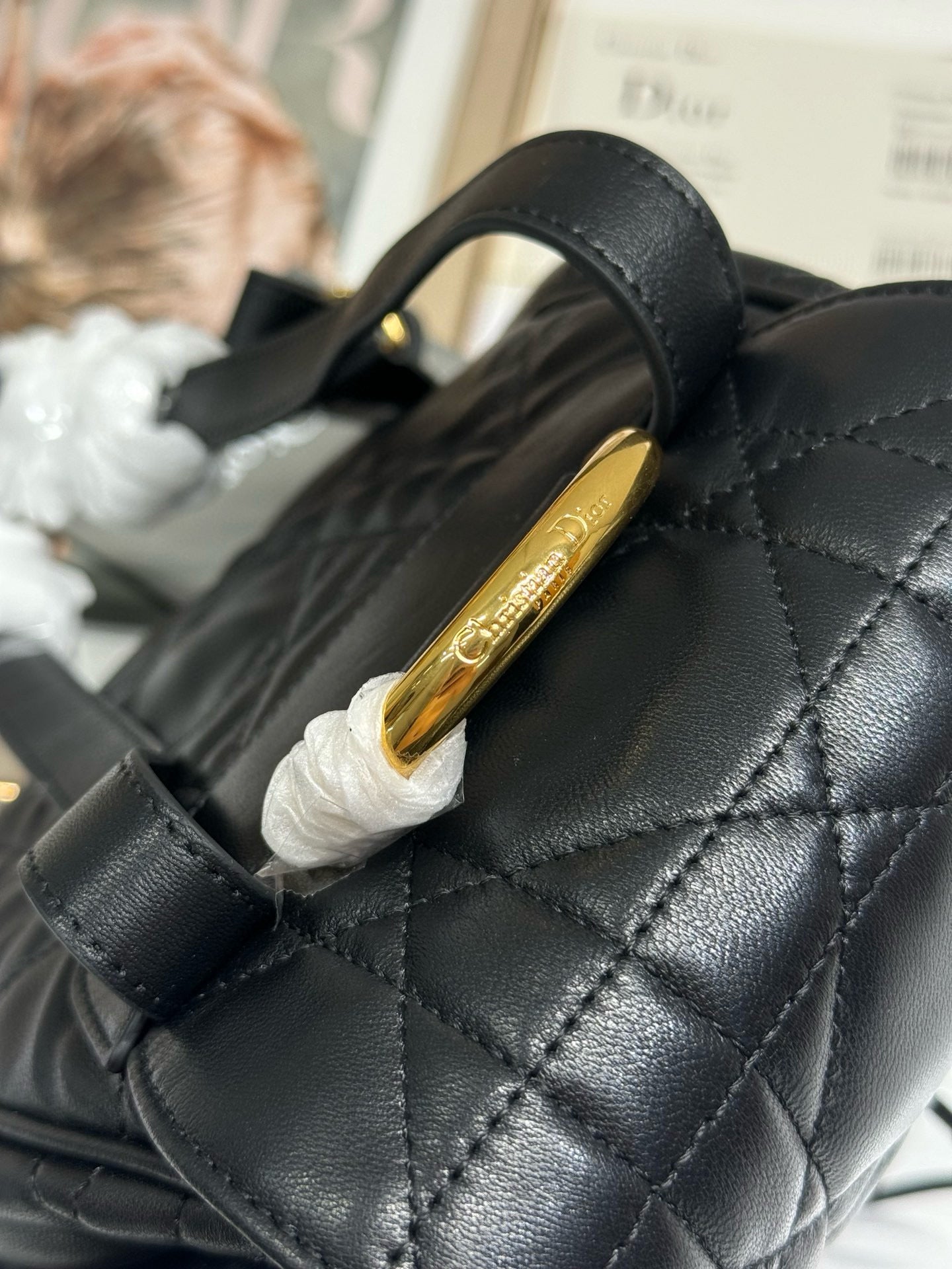 CD Caro Medium Size Backpack Black Sheepskin  23 x 26.7 x 12.5 cm