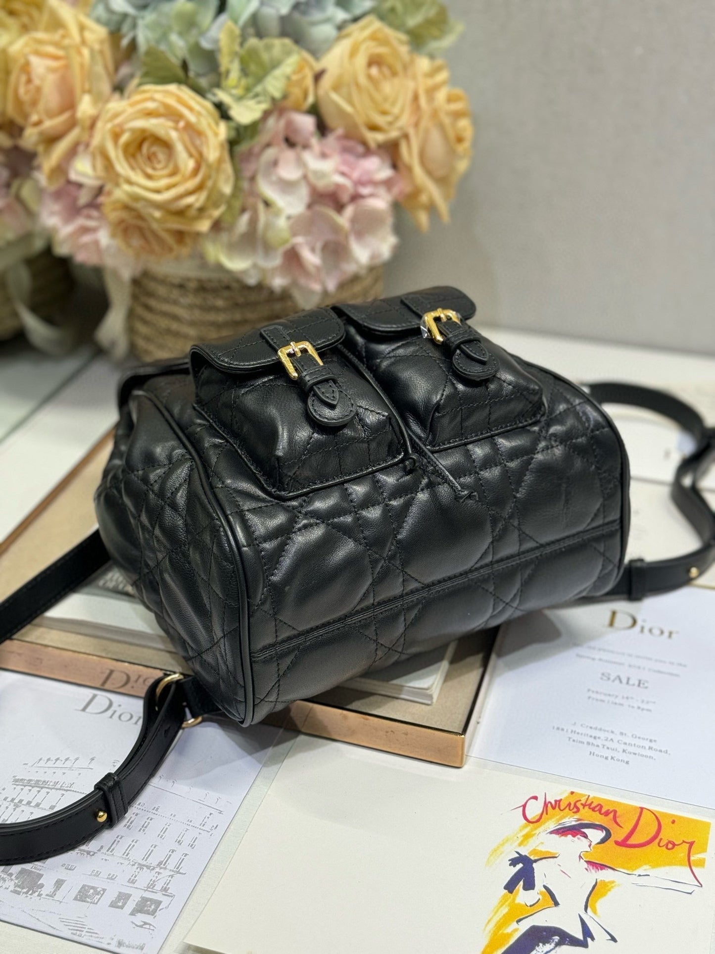 CD Caro Medium Size Backpack Black Sheepskin  23 x 26.7 x 12.5 cm