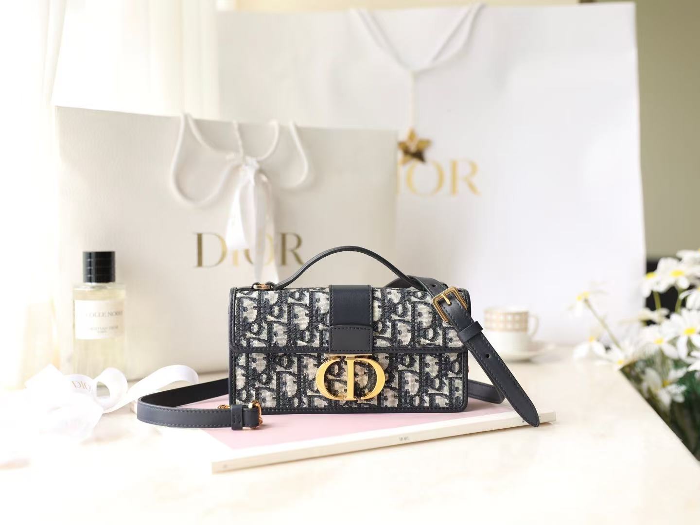 Dior Miss Montaigne Bag 20cm  Black Canvas Calfskin