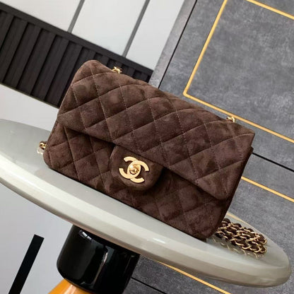 Chanel 25 Flap Bag Dark Brown Gold Suede Leather