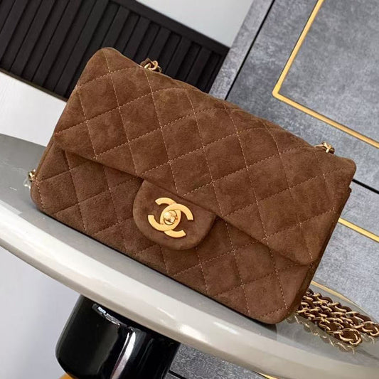 Chanel 25 Flap Bag Brown Gold Suede Leather