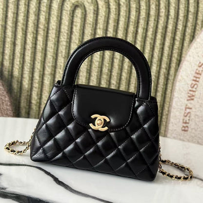 cc 24a nano 19cm kelly shopper bag black lambskin gold hardware