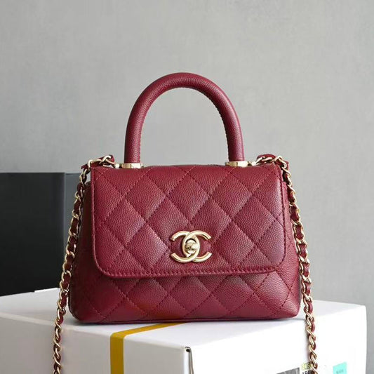 CC Clutch Top Handle 14.5cm Dark Red Grained Calfskin