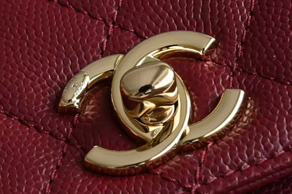CC Clutch Top Handle 14.5cm Dark Red Grained Calfskin
