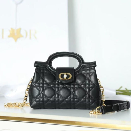 Dior 2025 Jolie Top Handle Bag Black Cannage Lambskin