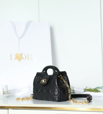 Dior 2025 Jolie Top Handle Bag Black Cannage Lambskin