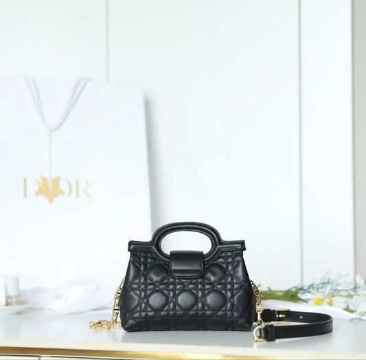Dior 2025 Jolie Top Handle Bag Black Cannage Lambskin