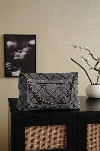 CC 2025 Classic Flap Bag Black Denim Fabric Gold Hardware